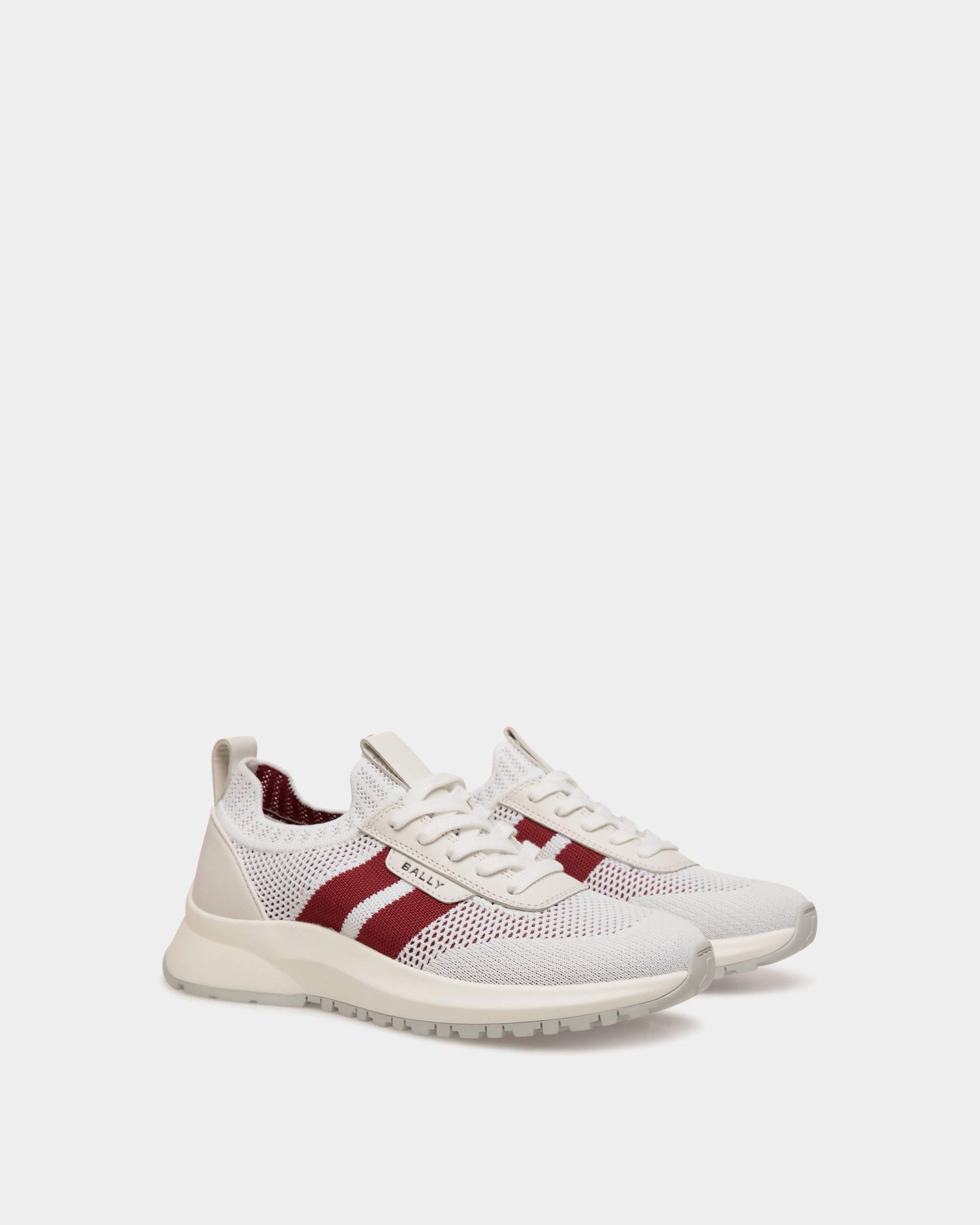 Outline Sneaker in White and Red Knit - Image 2