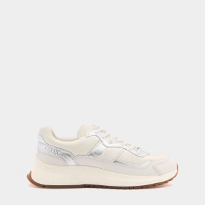 Outline Sneaker in White and Silver Leather