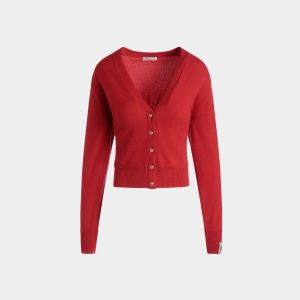 Cardigan In Candy Red Cashmere