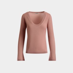 V-Neck Knit Top in Baby Pink Cashmere
