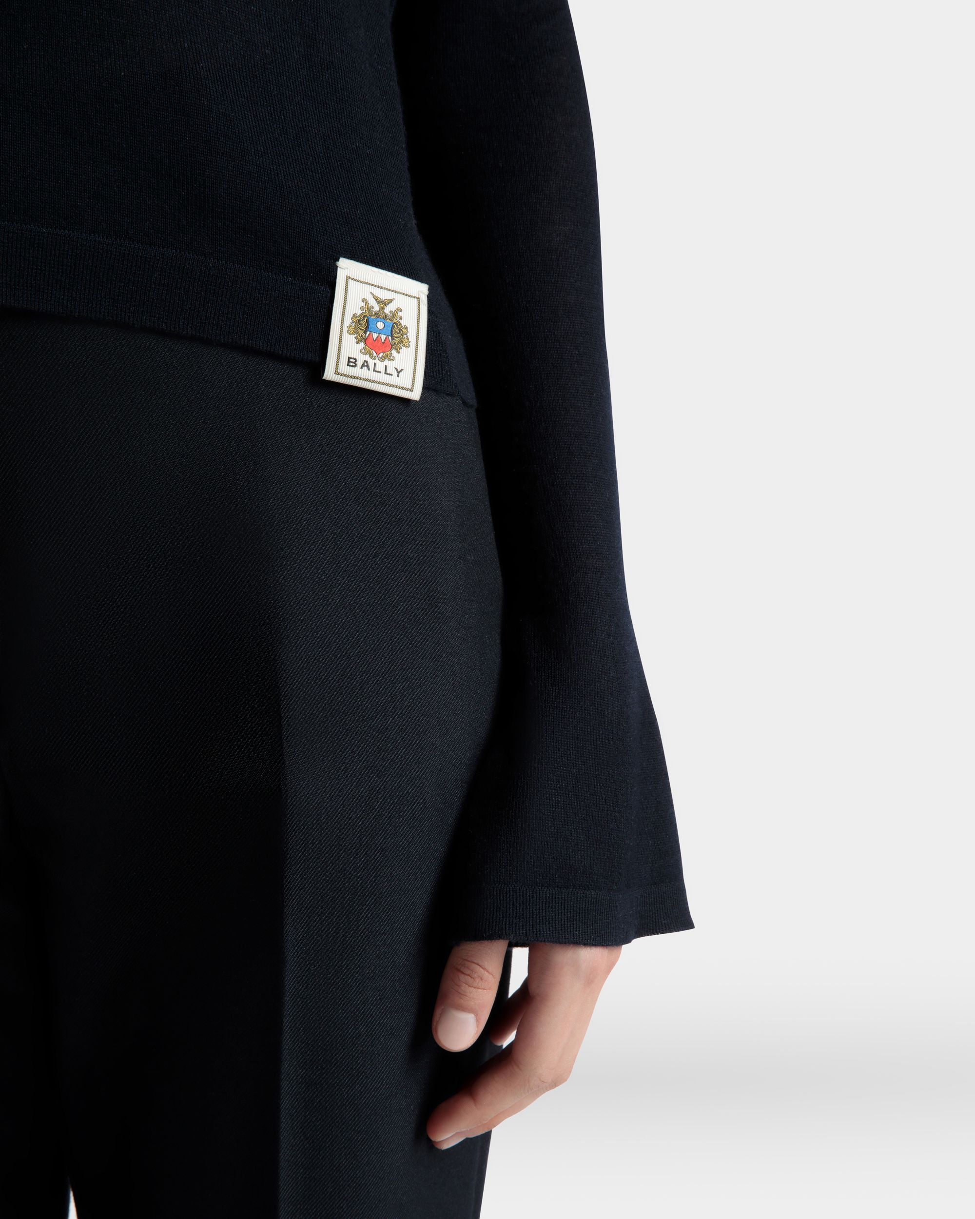 V-Neck Knit Top in Navy Blue Cashmere - Image 4