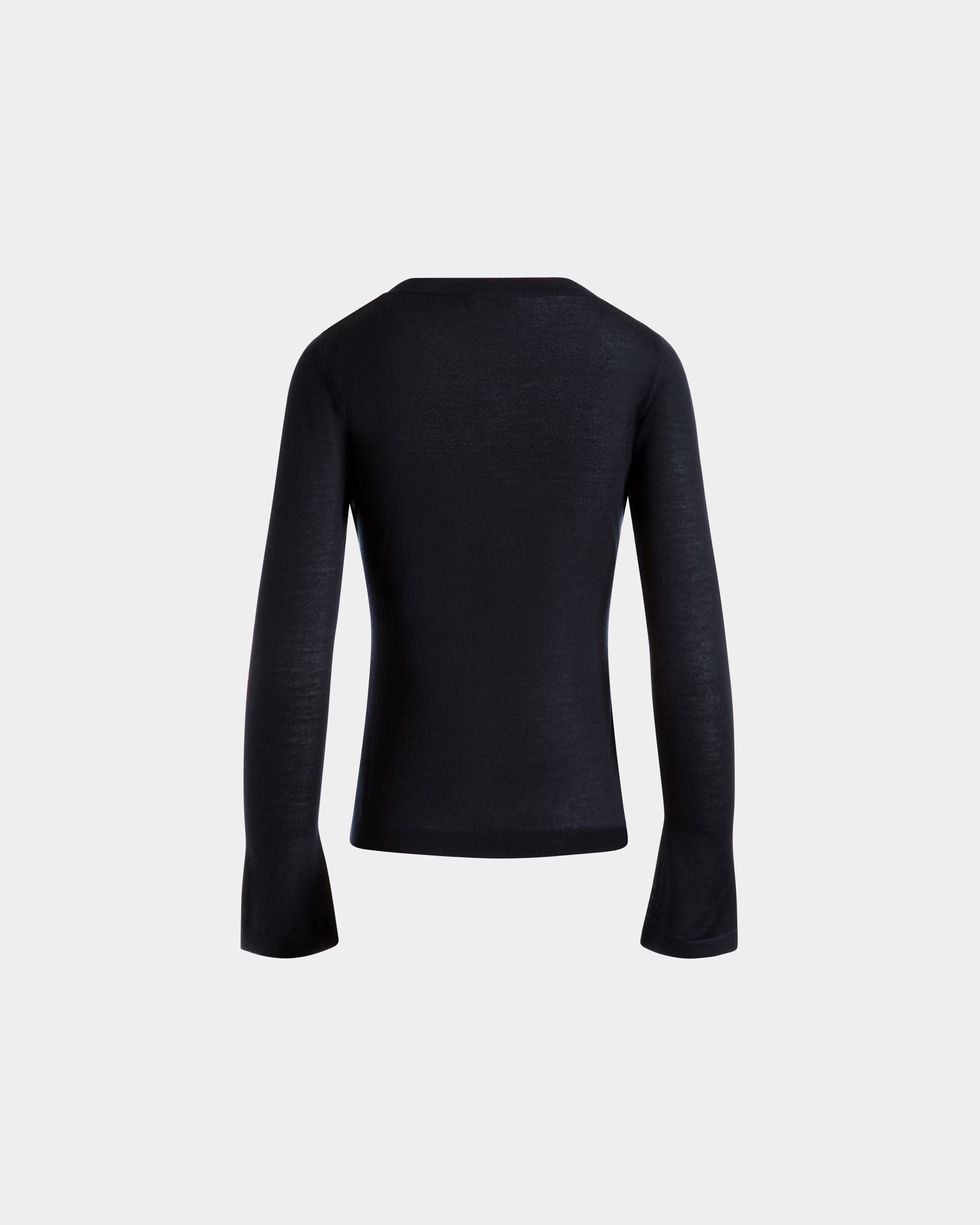 V-Neck Knit Top in Navy Blue Cashmere - Image 7