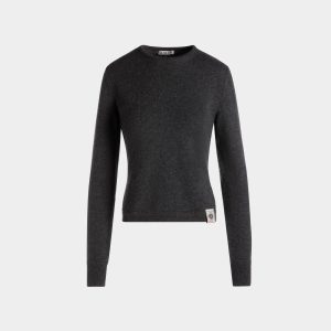 Long Sleeve Knit Top In Dark Grey Cashmere