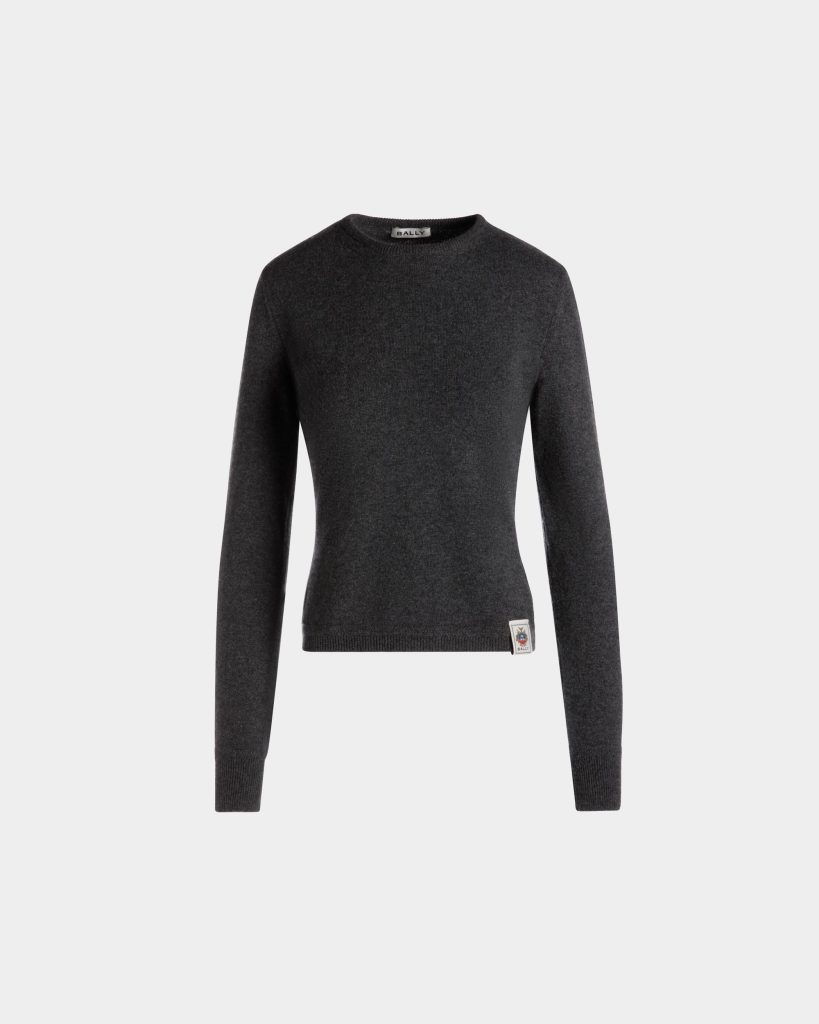 Long Sleeve Knit Top In Dark Grey Cashmere