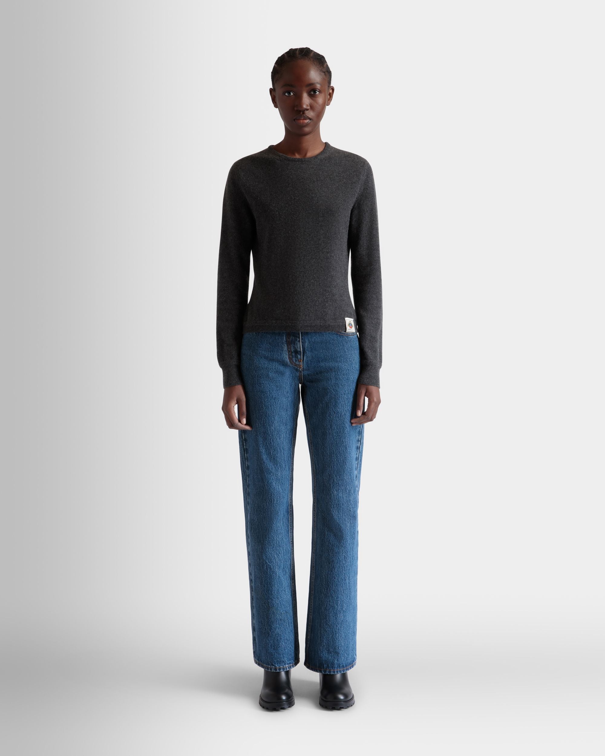 Long Sleeve Knit Top In Dark Grey Cashmere - Image 2