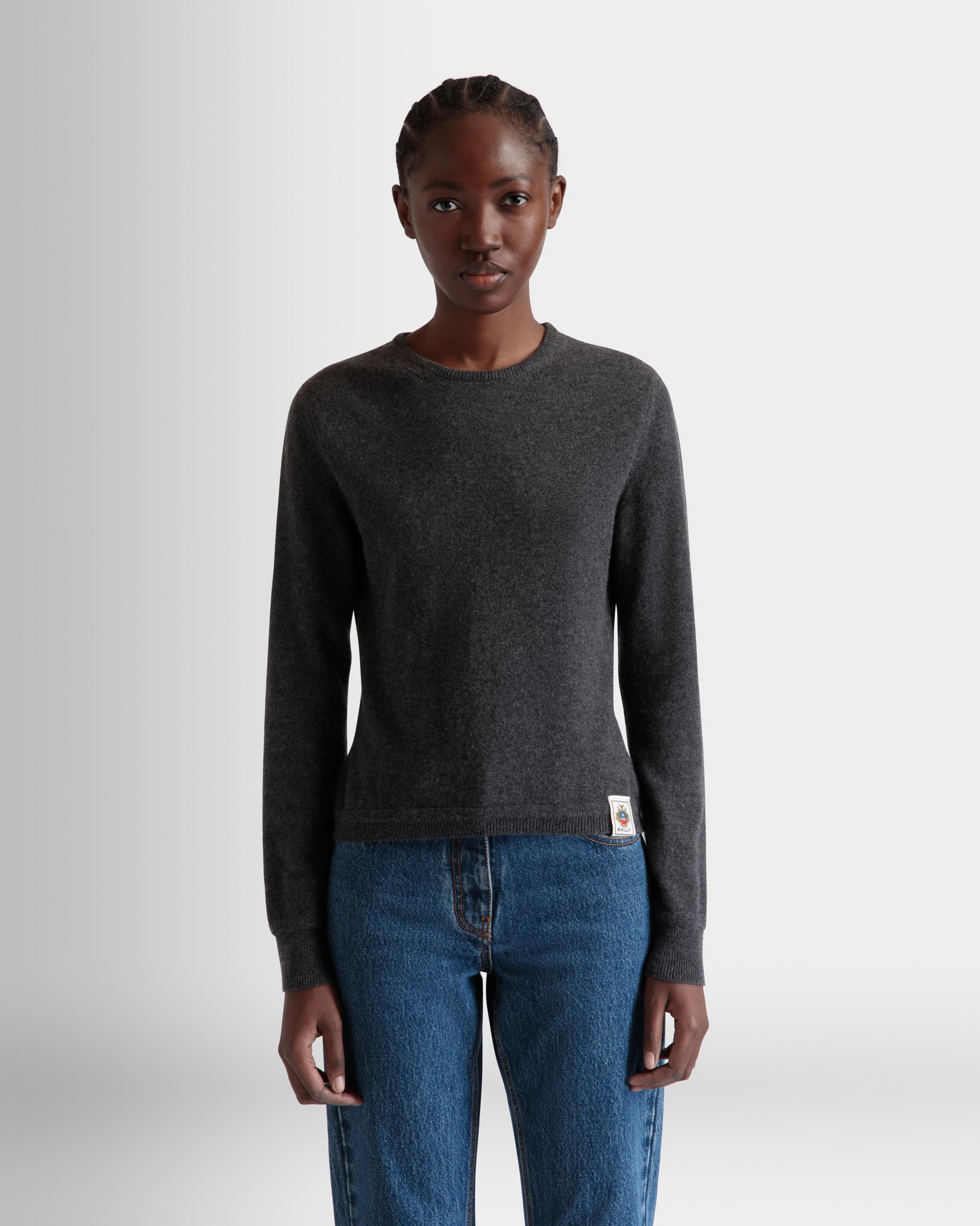Long Sleeve Knit Top In Dark Grey Cashmere - Image 3