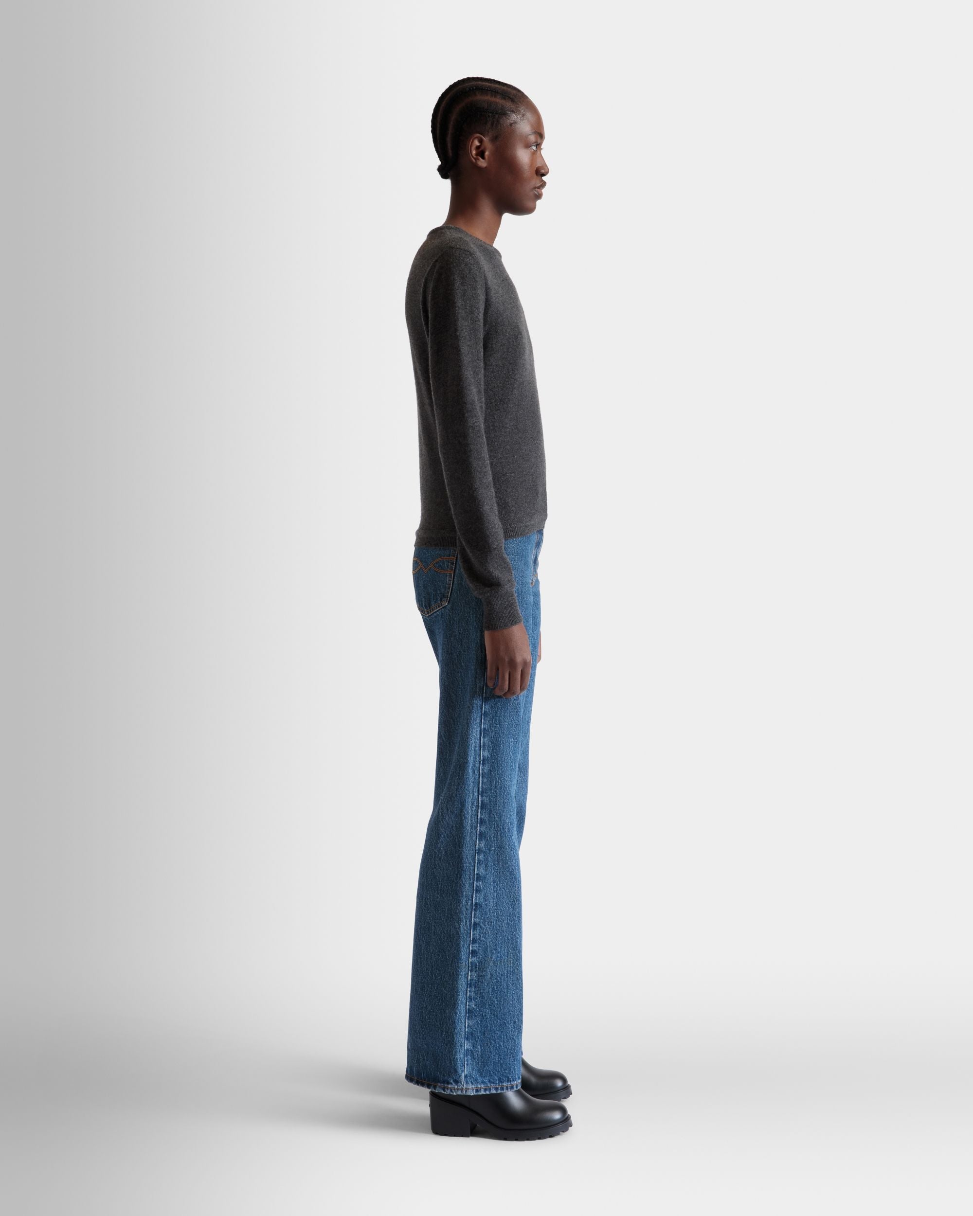 Long Sleeve Knit Top In Dark Grey Cashmere - Image 6