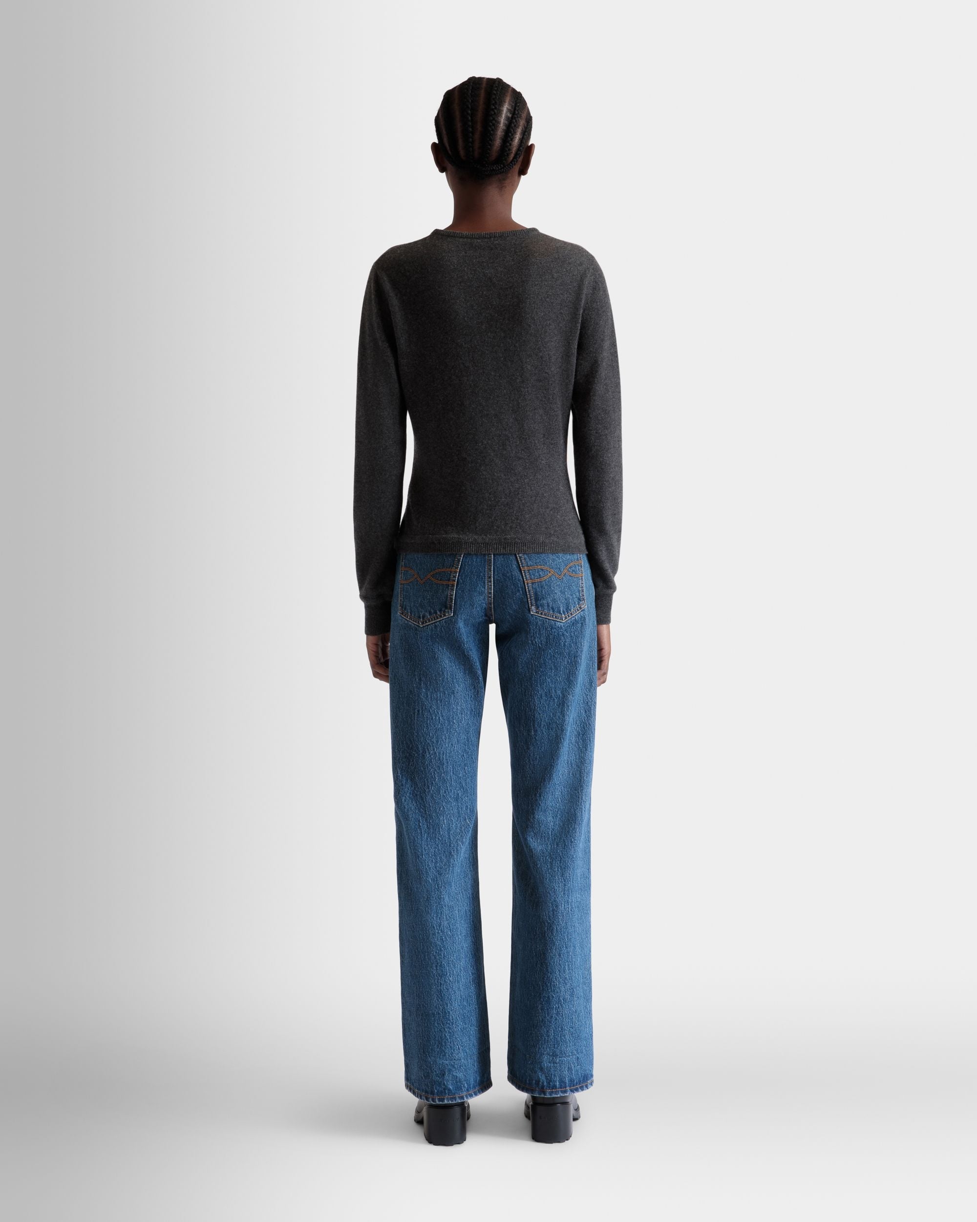 Long Sleeve Knit Top In Dark Grey Cashmere - Image 7