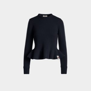 Knit Top In Navy Blue Wool