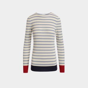 Long Sleeve Top in an Ivory And Light Blue Wool Blend