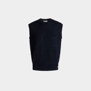 Knit Vest In Navy Blue Mohair And Silk