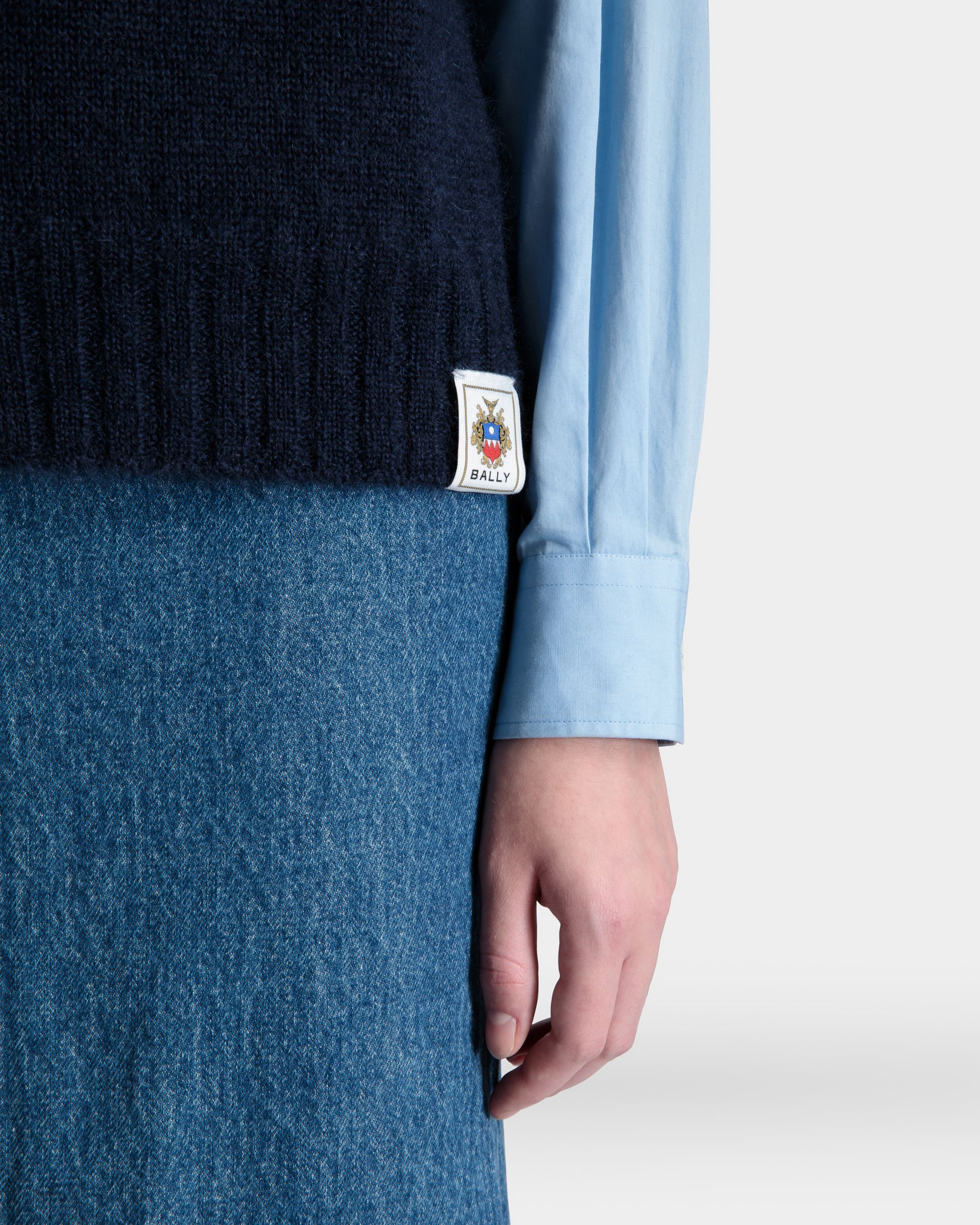 Knit Vest In Navy Blue Mohair And Silk - Image 8