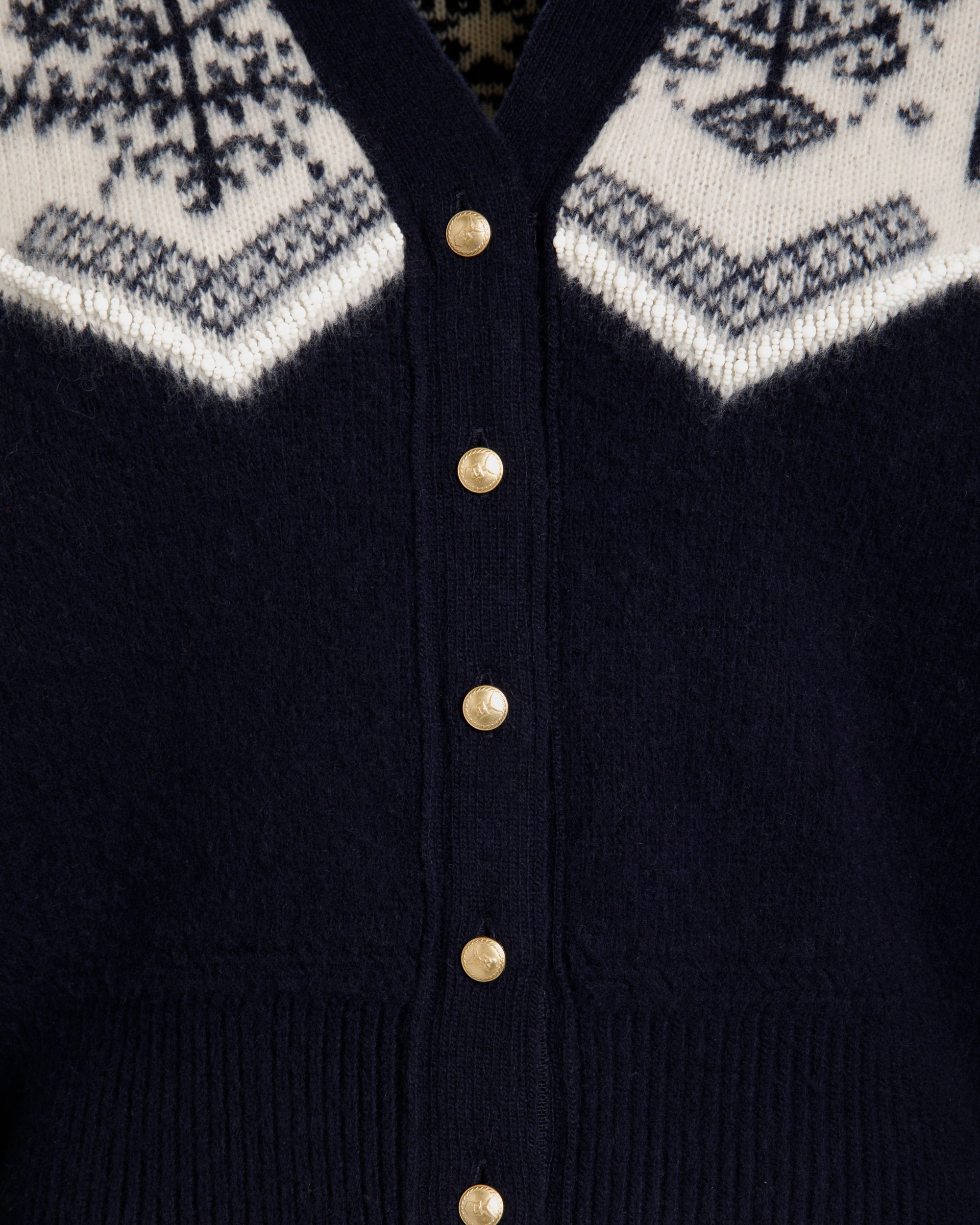 Winter Capsule Cardigan With a Heritage Flower in Navy Blue Wool - Image 4