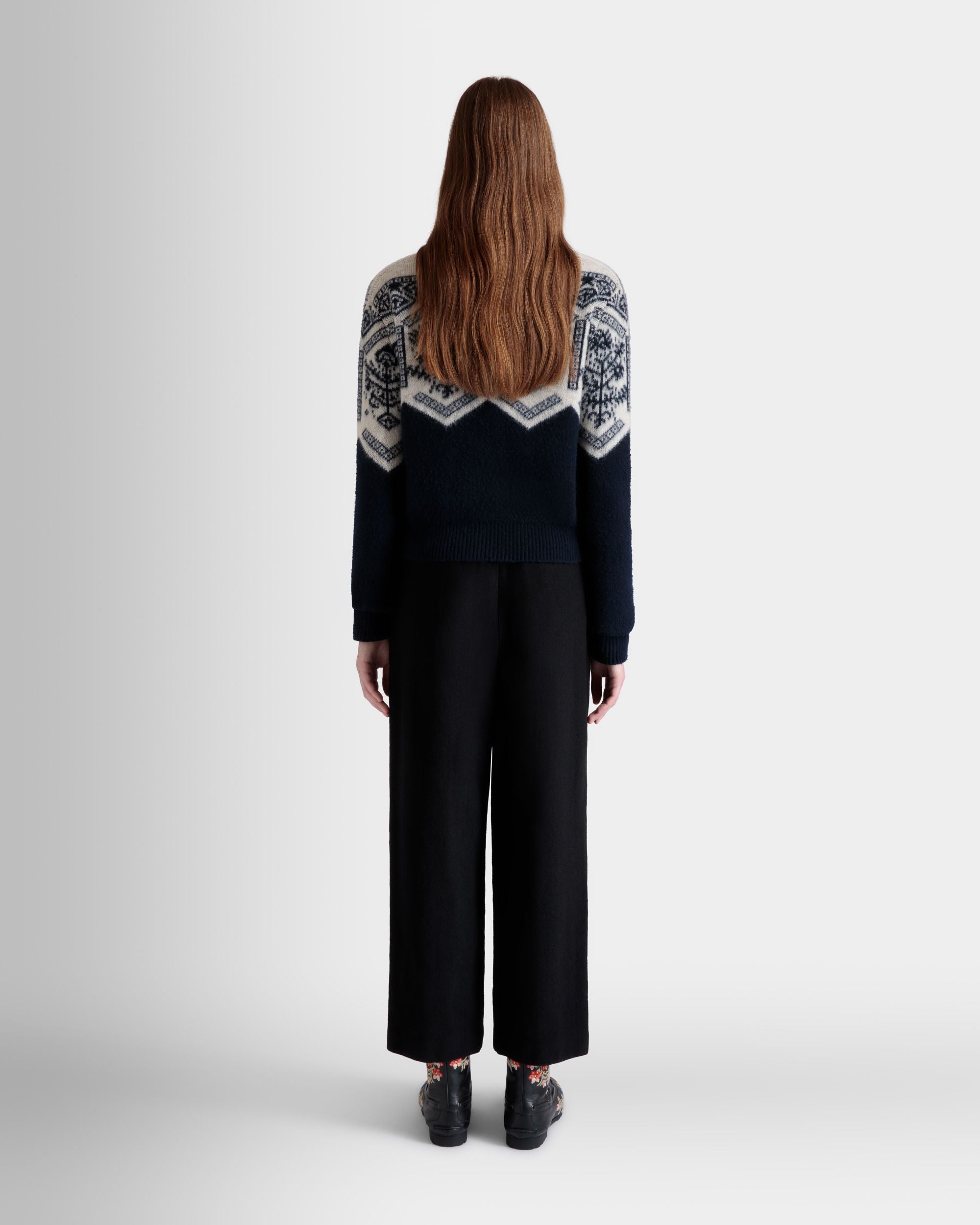 Winter Capsule Cardigan With a Heritage Flower in Navy Blue Wool - Image 6