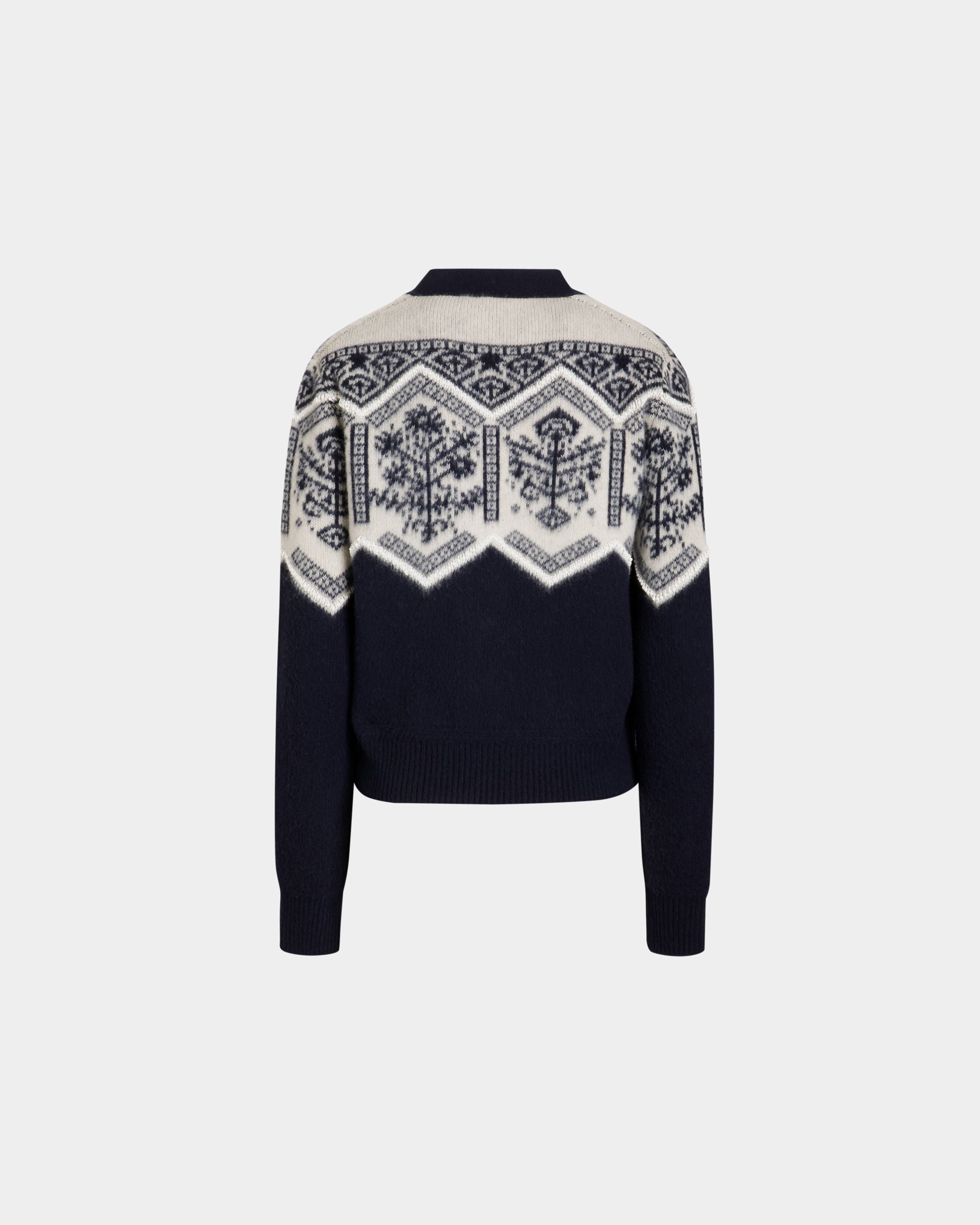 Winter Capsule Cardigan With a Heritage Flower in Navy Blue Wool - Image 7