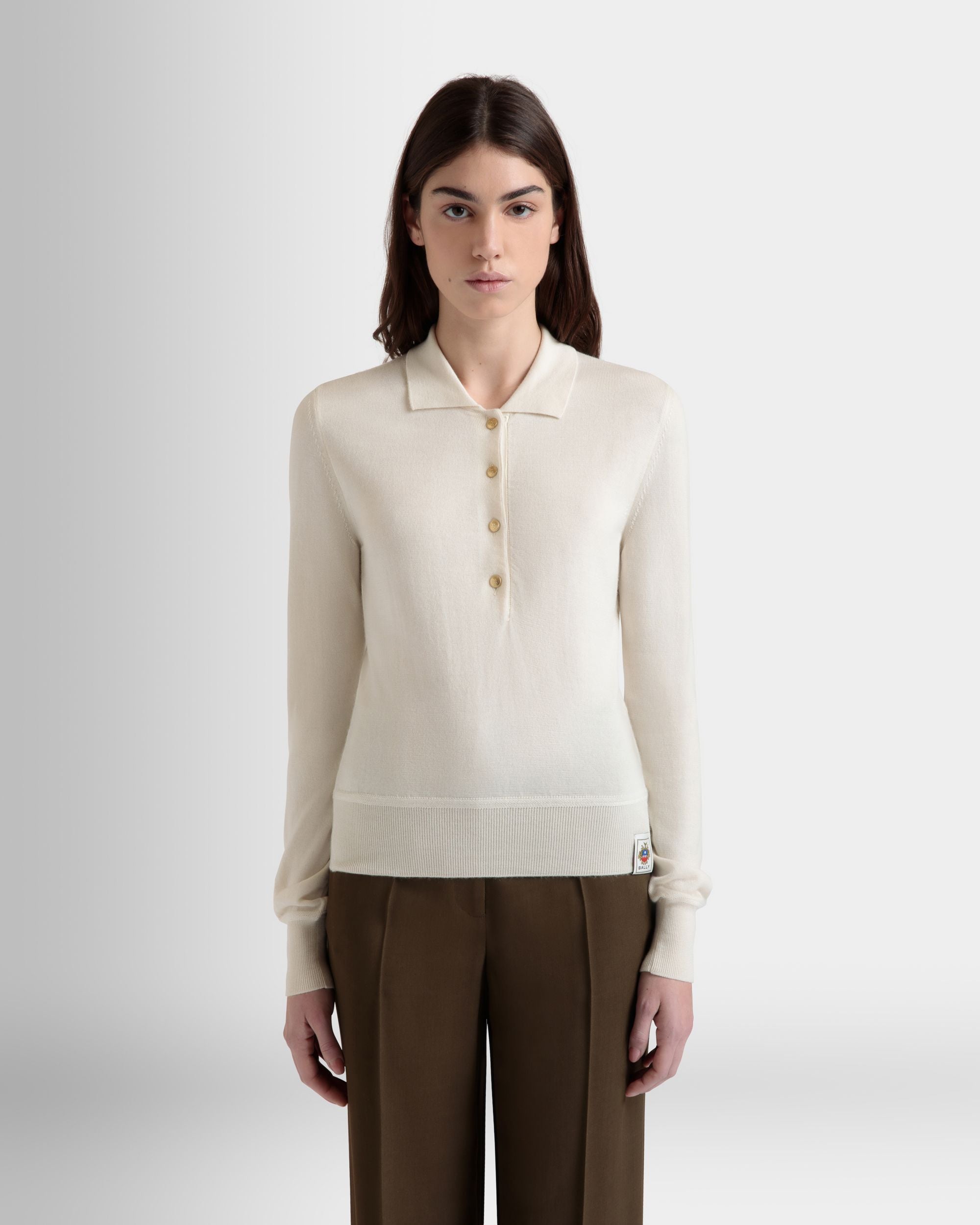 Long Sleeve Polo in Ivory Cashmere And Silk - Image 8