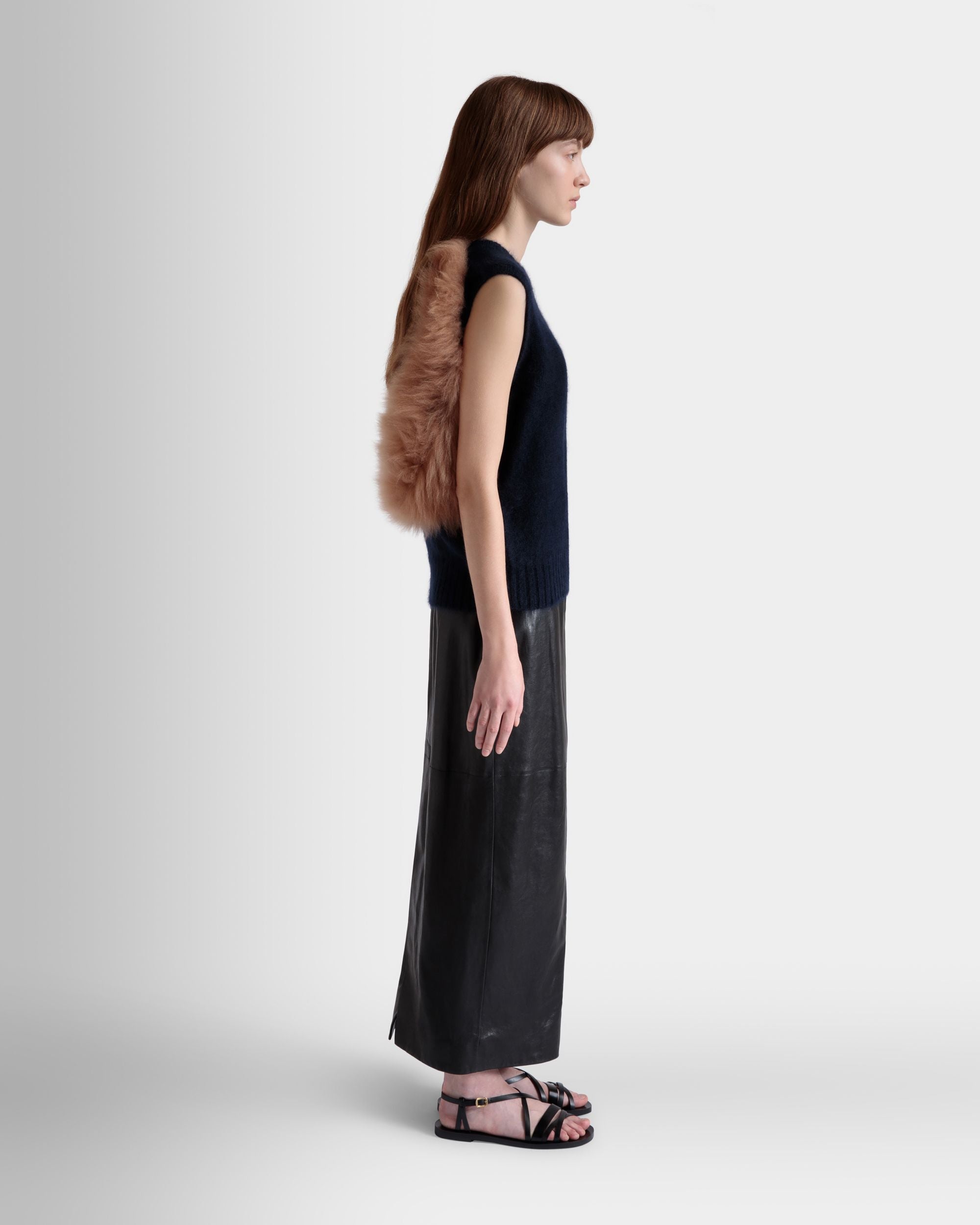 Knit Vest In Navy Blue And Praline Beige Mohair And Silk - Image 5