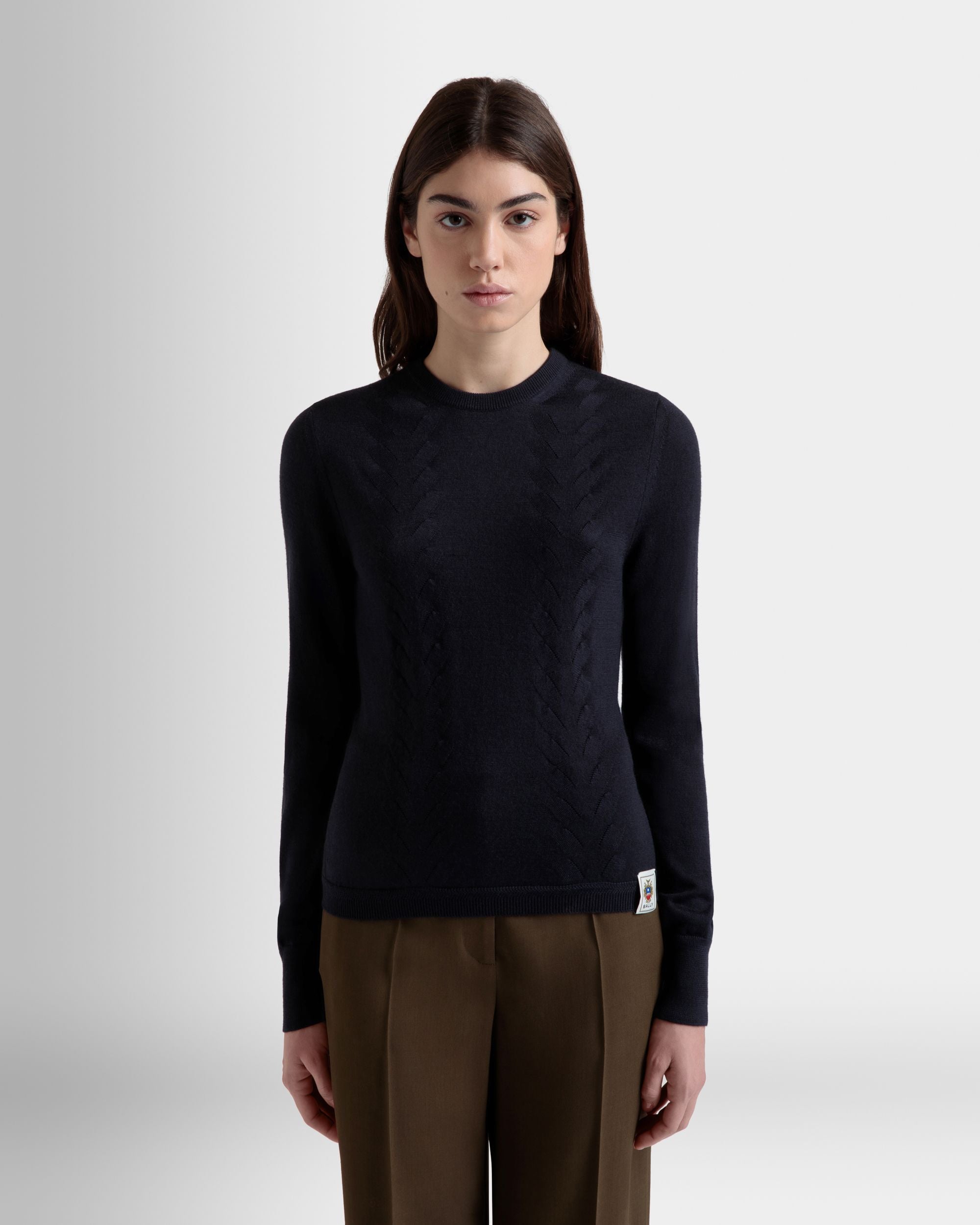 Long Sleeve Top in Navy Blue Cashmere And Silk - Image 8