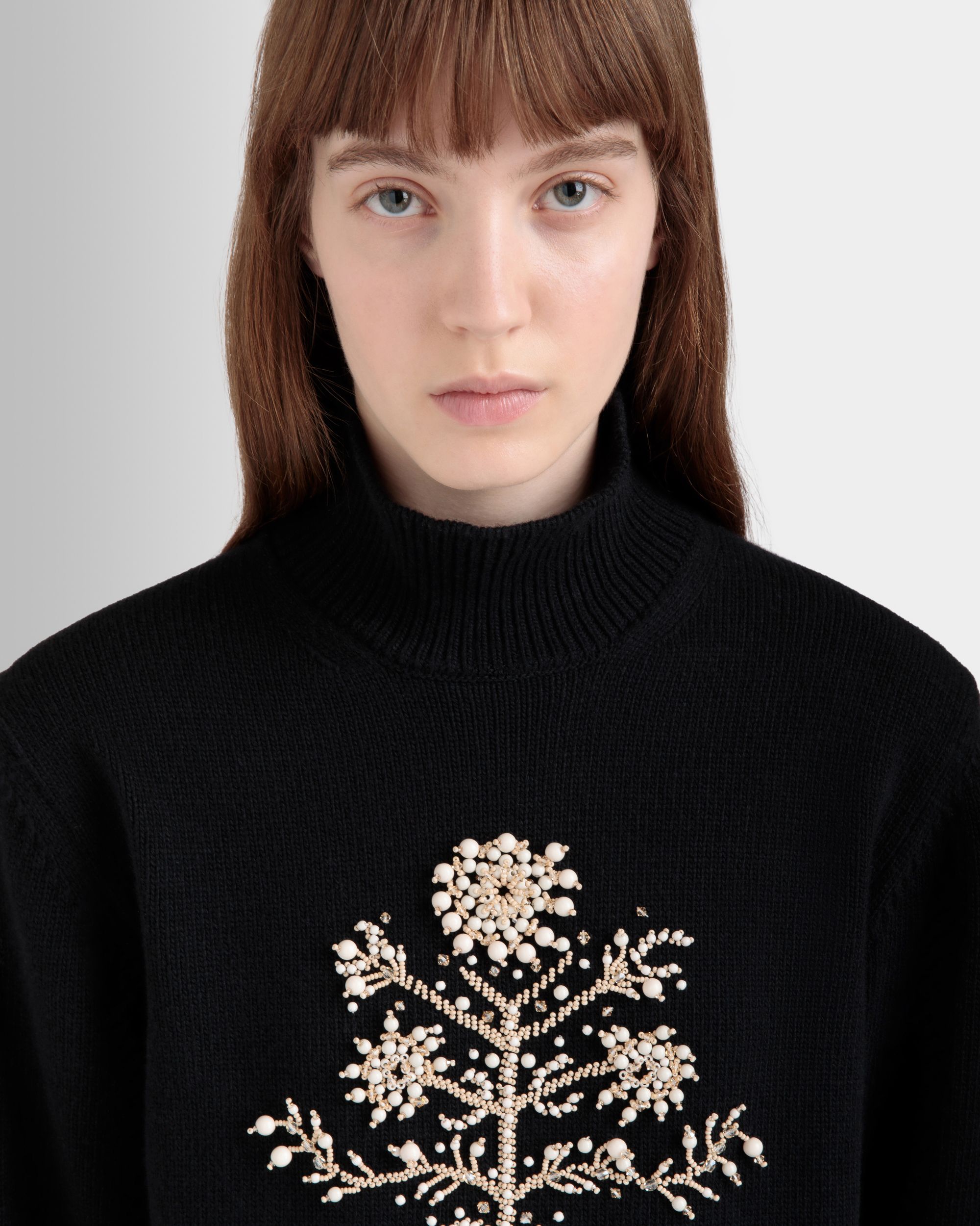 Winter Capsule Turtleneck Sweater with a Heritage Flower in Black Wool - Image 3