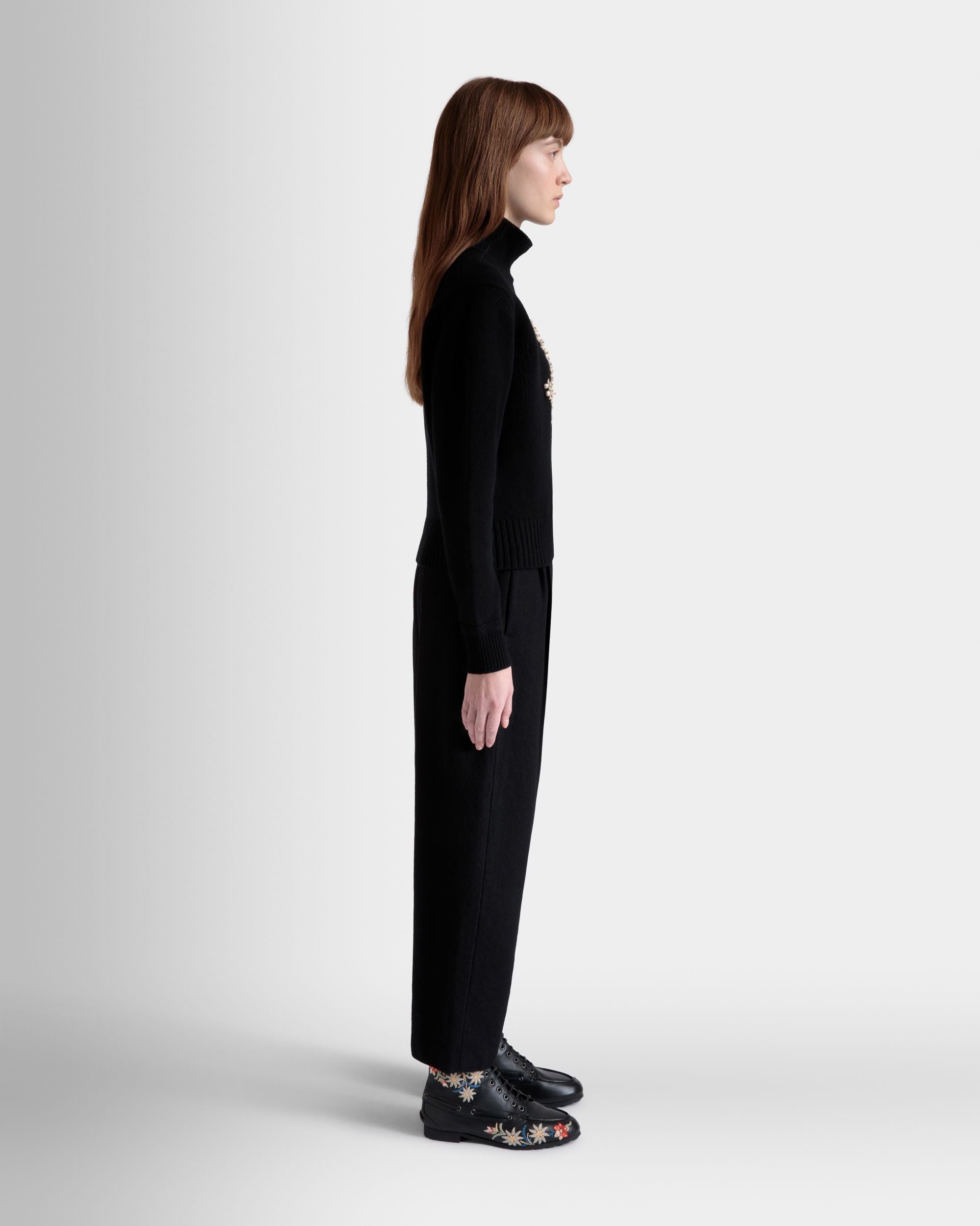 Winter Capsule Turtleneck Sweater with a Heritage Flower in Black Wool - Image 4
