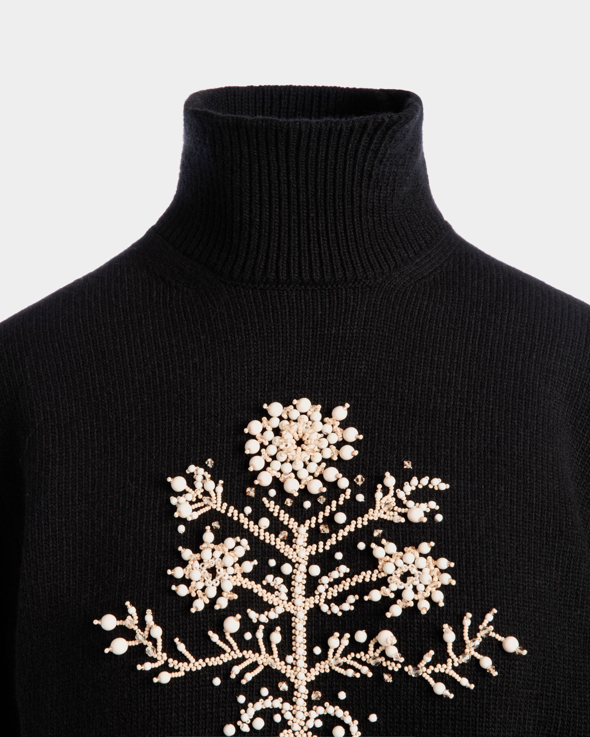Winter Capsule Turtleneck Sweater with a Heritage Flower in Black Wool - Image 6