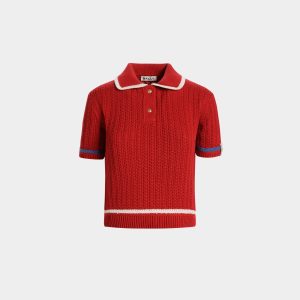 Knit Polo in Red Cotton