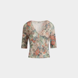 Cardigan with a Rosengarten Print in Multicolor Cashmere