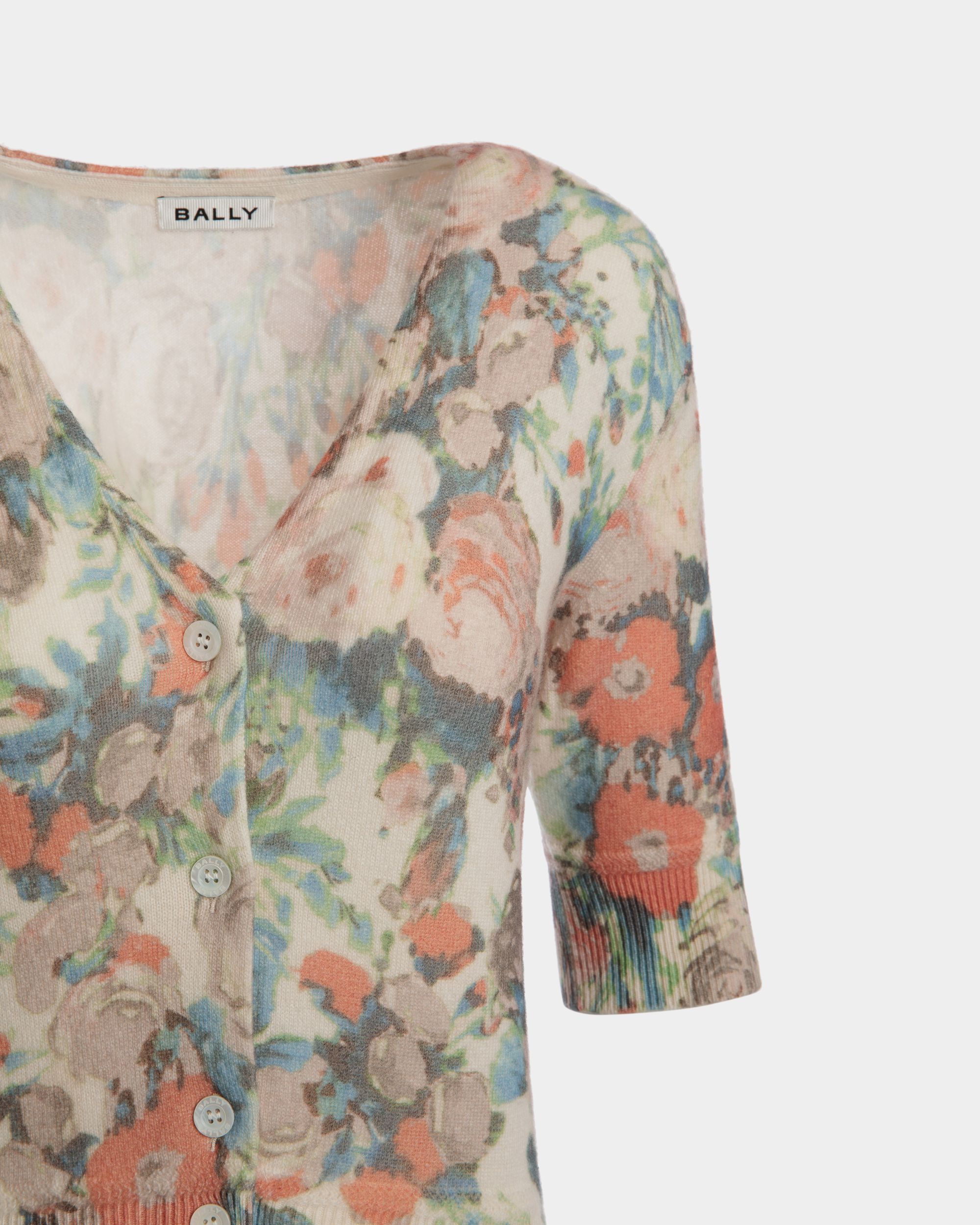 Cardigan with a Rosengarten Print in Multicolor Cashmere - Image 2