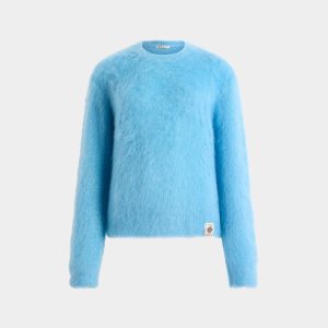 Crewneck Sweater in Light Blue Mohair And Silk