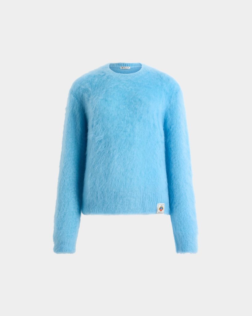 Crewneck Sweater in Light Blue Mohair And Silk