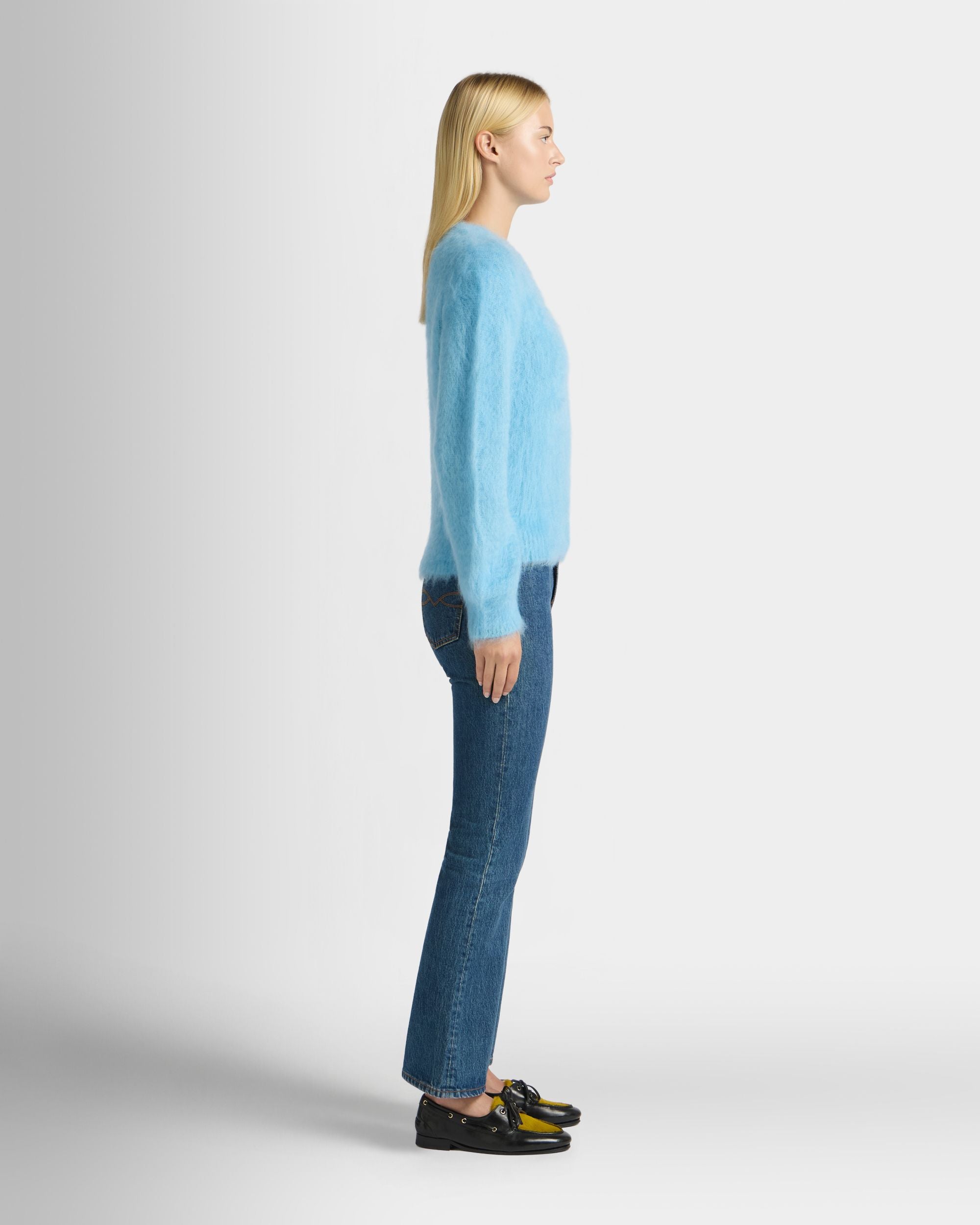 Crewneck Sweater in Light Blue Mohair And Silk - Image 5