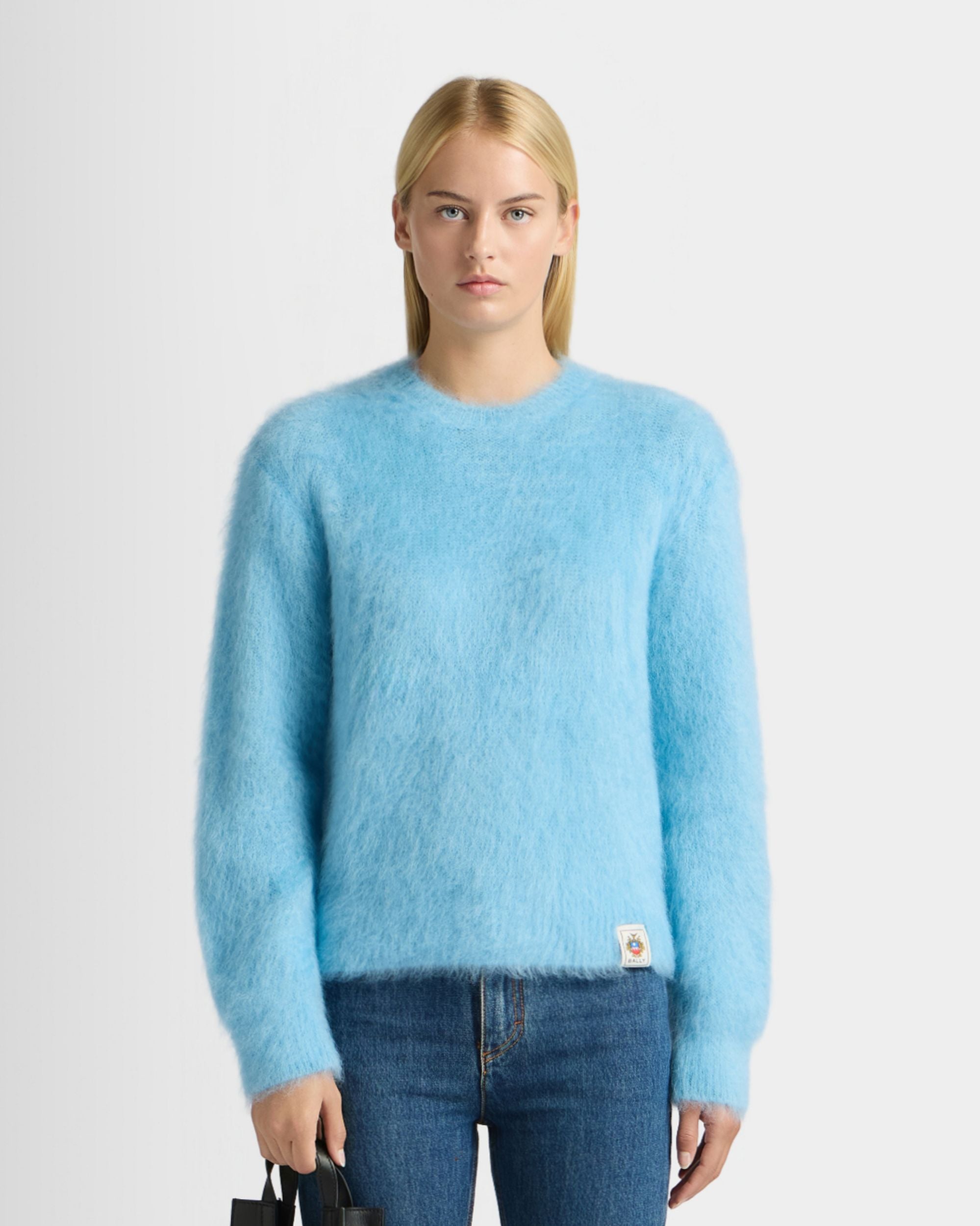 Crewneck Sweater in Light Blue Mohair And Silk - Image 8