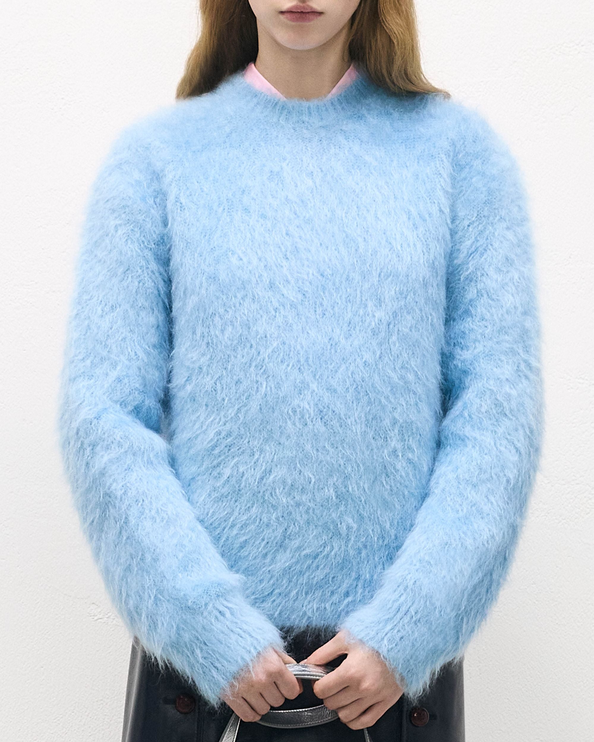Crewneck Sweater in Light Blue Mohair And Silk - Image 9