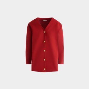 Cardigan in a Red Wool And Silk Blend