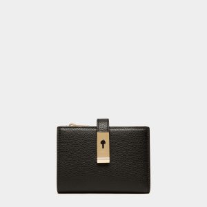 Lock Me Wallet In Black Grained Leather
