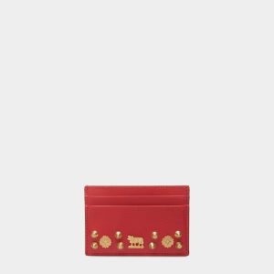 Swissness Card Holder In Red Leather with Studs