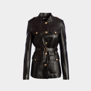 Belted Jacket In Black Leather
