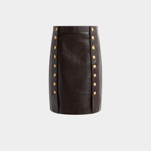 Midi Skirt in Brown Leather