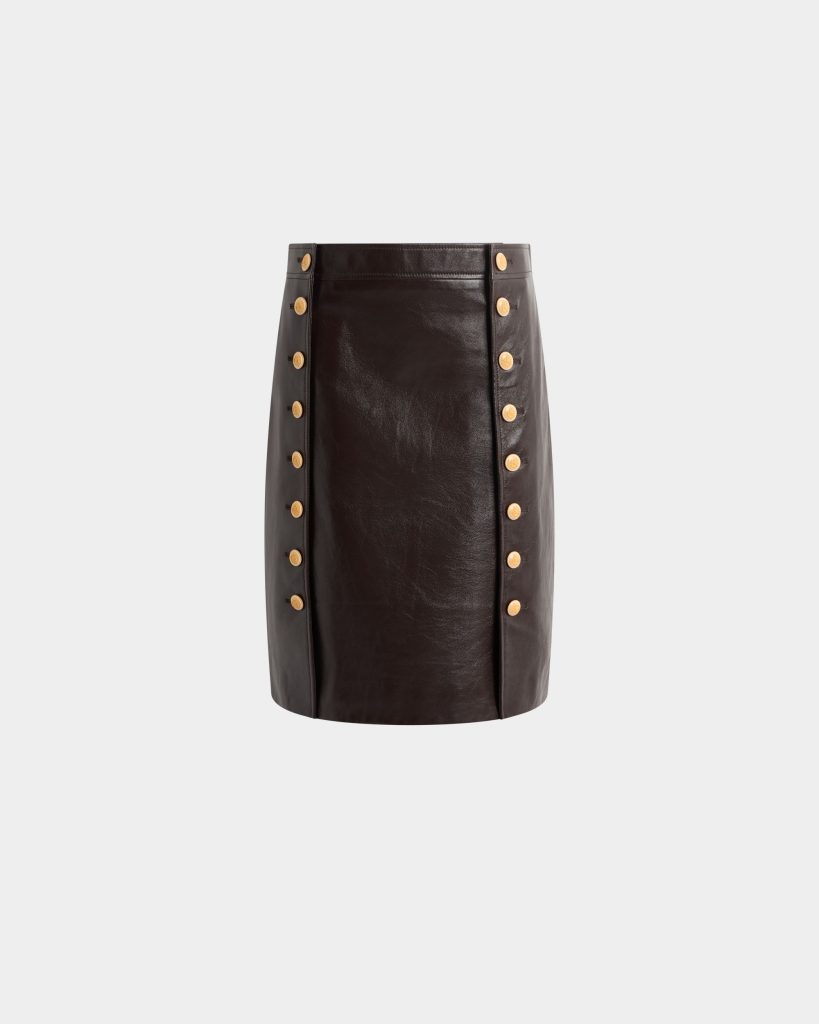 Midi Skirt in Brown Leather