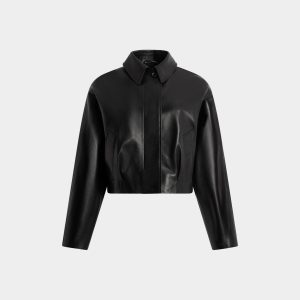 Cropped Jacket in Black Leather