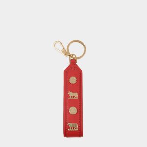 Swissness Keychain With Studs In Candy Red Leather