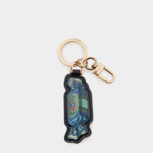 Unda Keychain In Choco-Candy Print Leather
