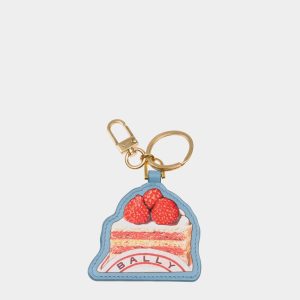 Keychain With Bally Cake Print in Medium Blue Leather