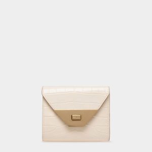 Tilt Wallet In White Crocodile Print Leather