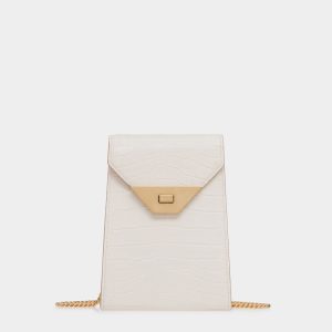 Tilt Phone Bag in White Crocodile Print Leather
