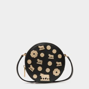 Swissness Round Minibag With Studs In Black Leather