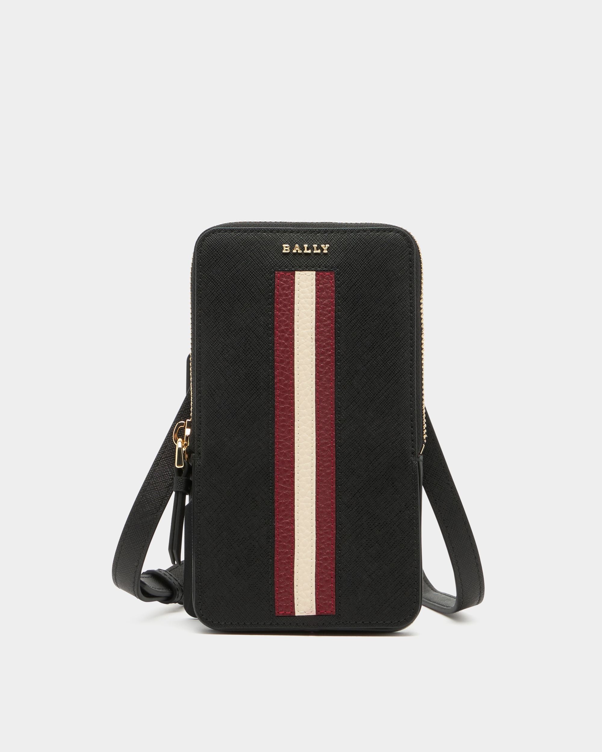 Phone Holder in Black Embossed Leather With a Bally Ribbon