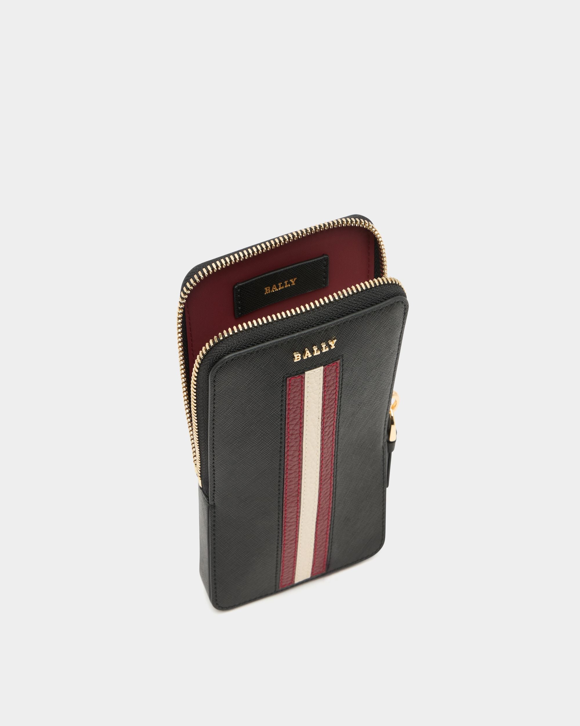 Phone Holder in Black Embossed Leather With a Bally Ribbon - Image 3