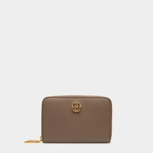 Emblem Coin & Card Wallet in Beige Leather