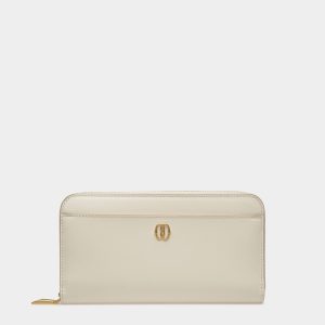 Emblem Long Wallet in White Leather